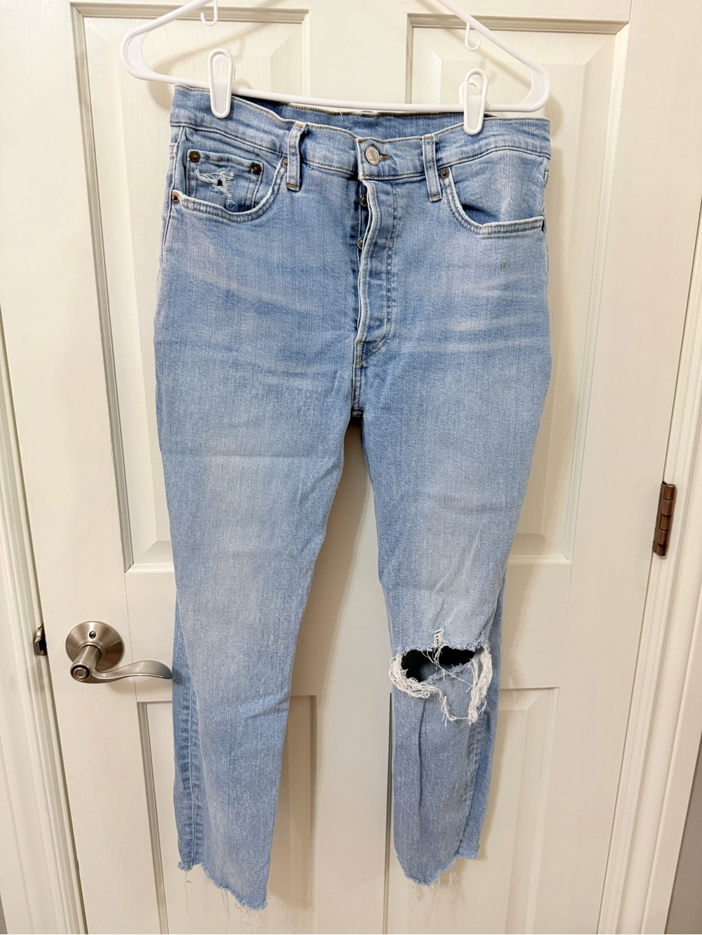 Re/Done Light Blue Distressed High-Rise Jeans